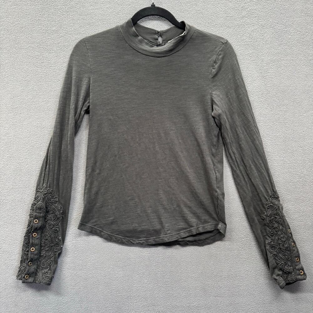 Free Peopleโ Hooked On You Mock Neck Long Sleeve Top Womens XS Grey Boho Witchy